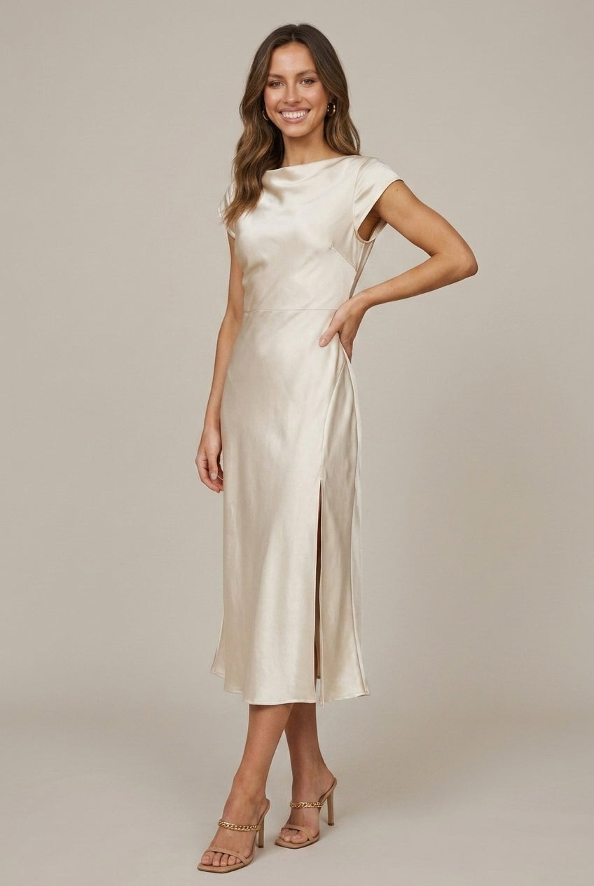 Robe Mi-Longue Femme Élégante Dos Torsadé Soirée – Image 3