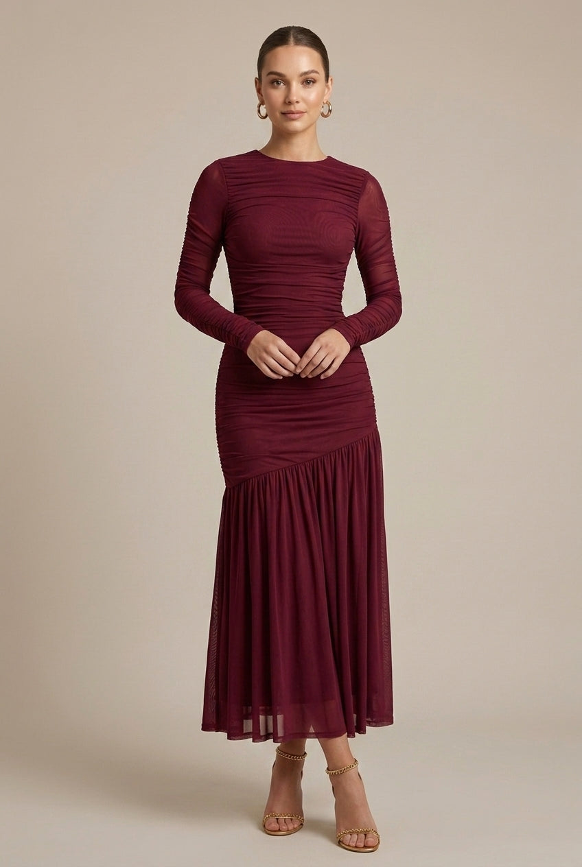 Robe Froncée Midi Femme Élégante Soirée Mariage – Image 3