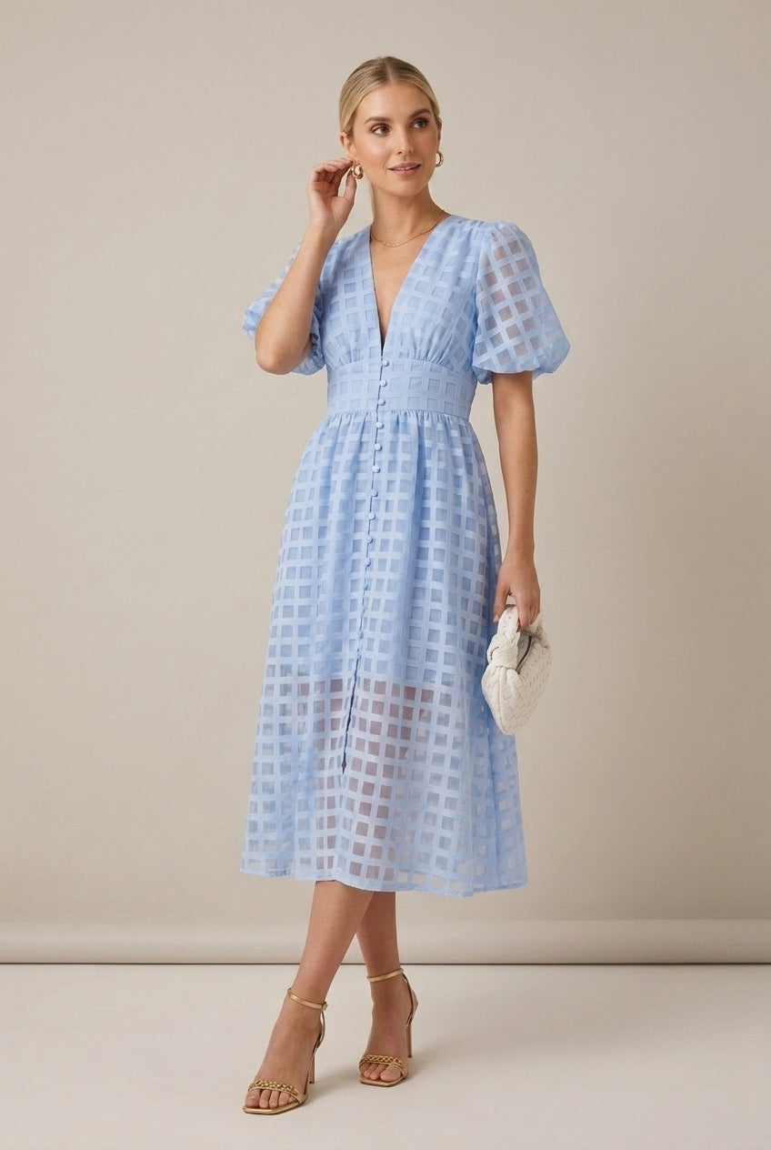 Robe Fluide Femme Élégante Soirée Brunch Manches Ballon – Image 3