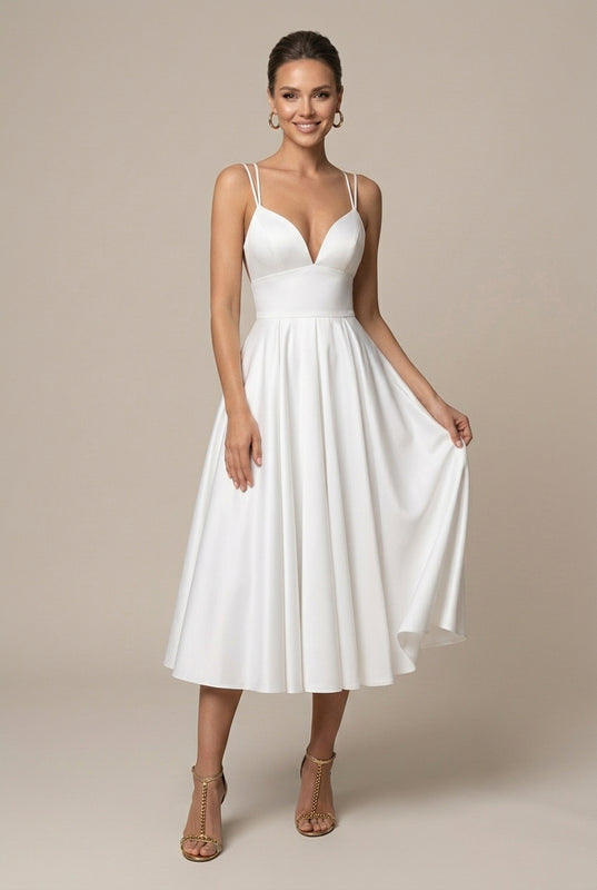 Robe Midi Femme Décolleté V Bretelles Croisées Soirée – Image 4