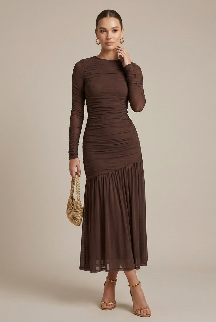 Robe Froncée Midi Femme Élégante Soirée Mariage – Image 2