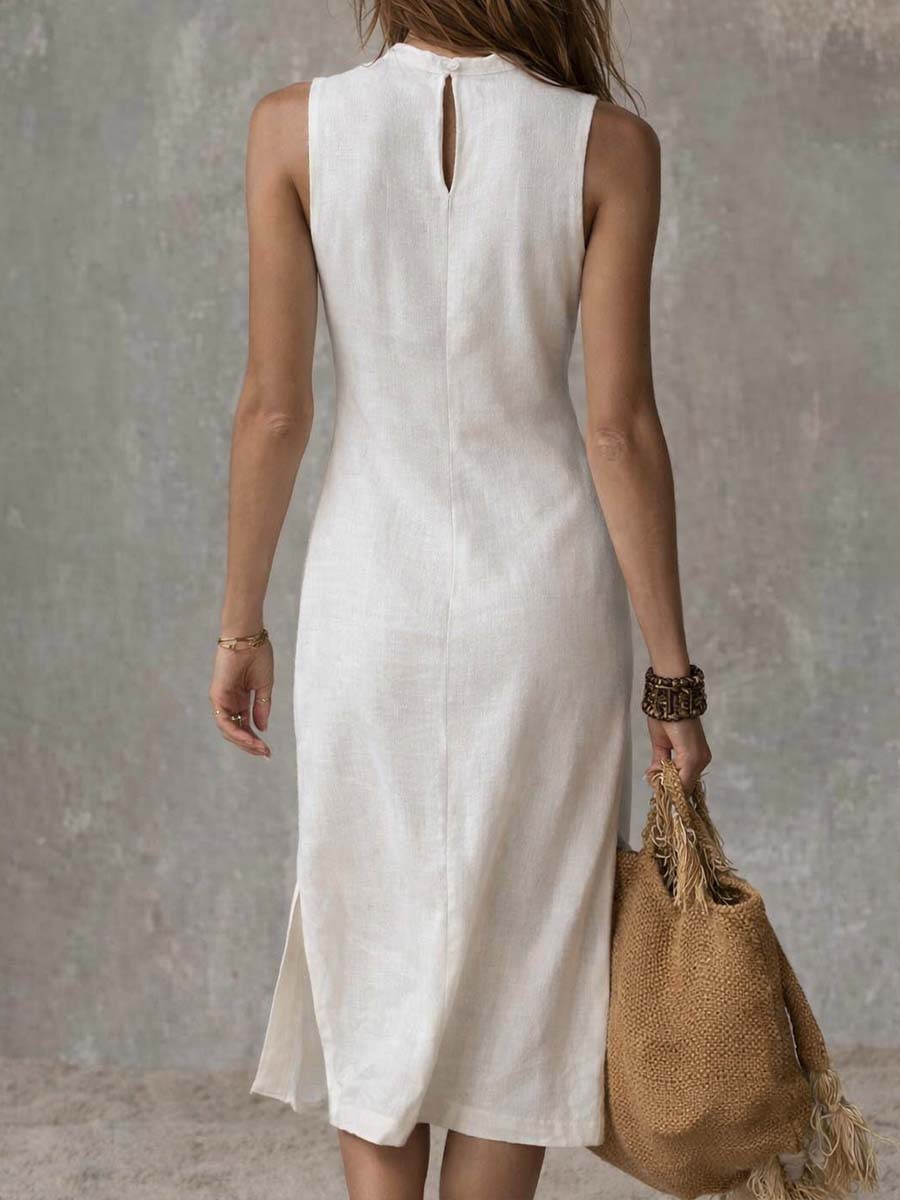 Robe midi femme col montant fendue été décontractée – Image 4