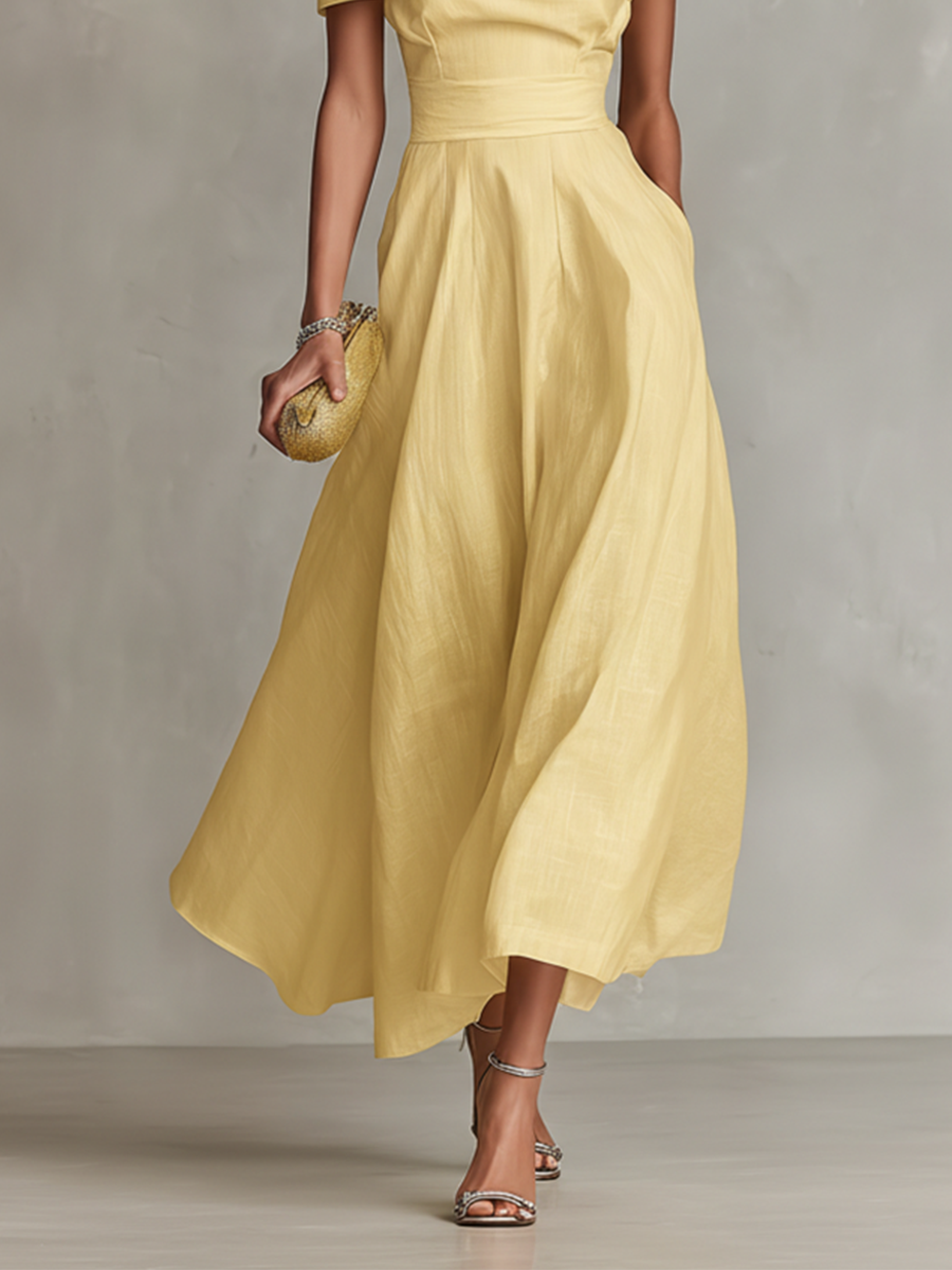 Robe femme jaune longue jupe fluide pour soirée – Image 4
