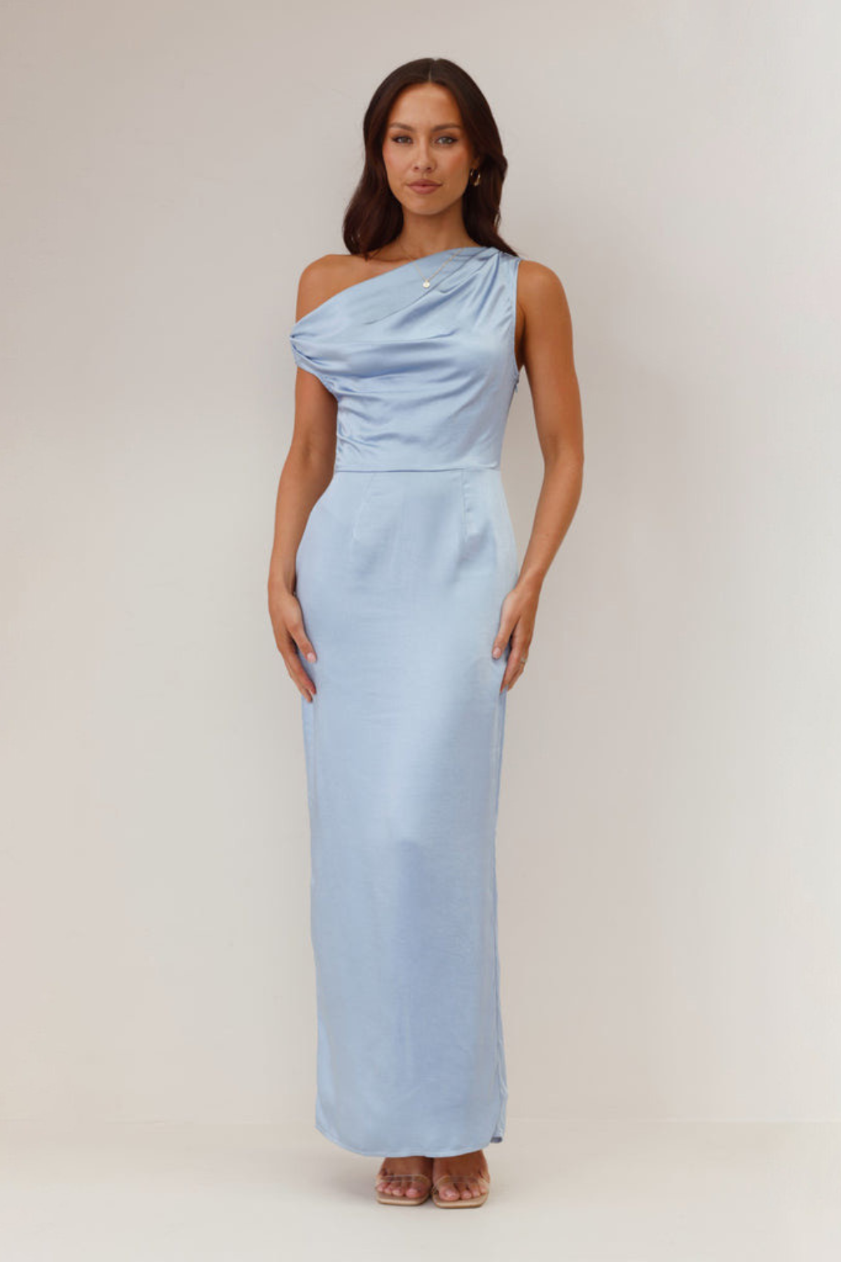 Robe femme satin épaule asymétrique soirée chic – Image 8