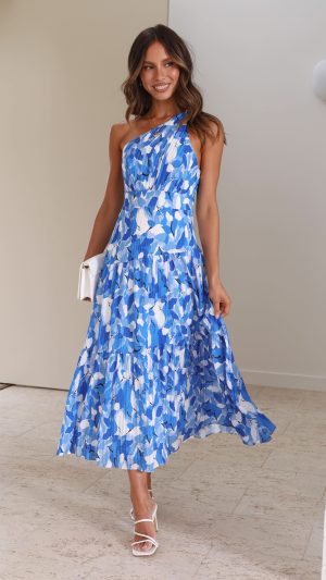 Robe femme décolleté asymétrique jupe à volants