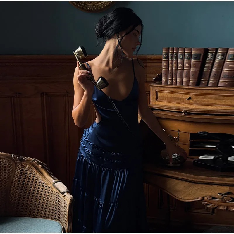 Robe femme soirée bretelles fines jupe étagée – Image 9