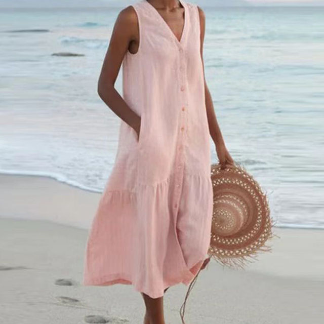Robe femme midi coupe ample sans manches fluide – Image 4