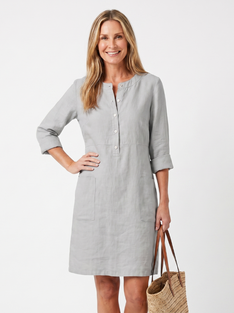 Robe femme manches trois-quarts coupe décontractée poches – Image 4