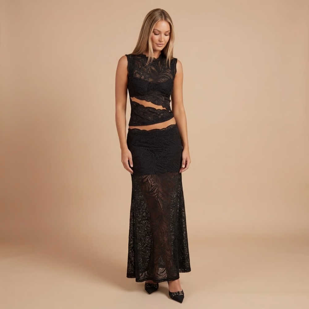 Ensemble femme top court sans manches jupe taille haute – Image 5