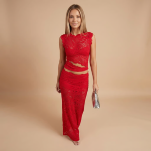 Ensemble femme top court sans manches jupe taille haute