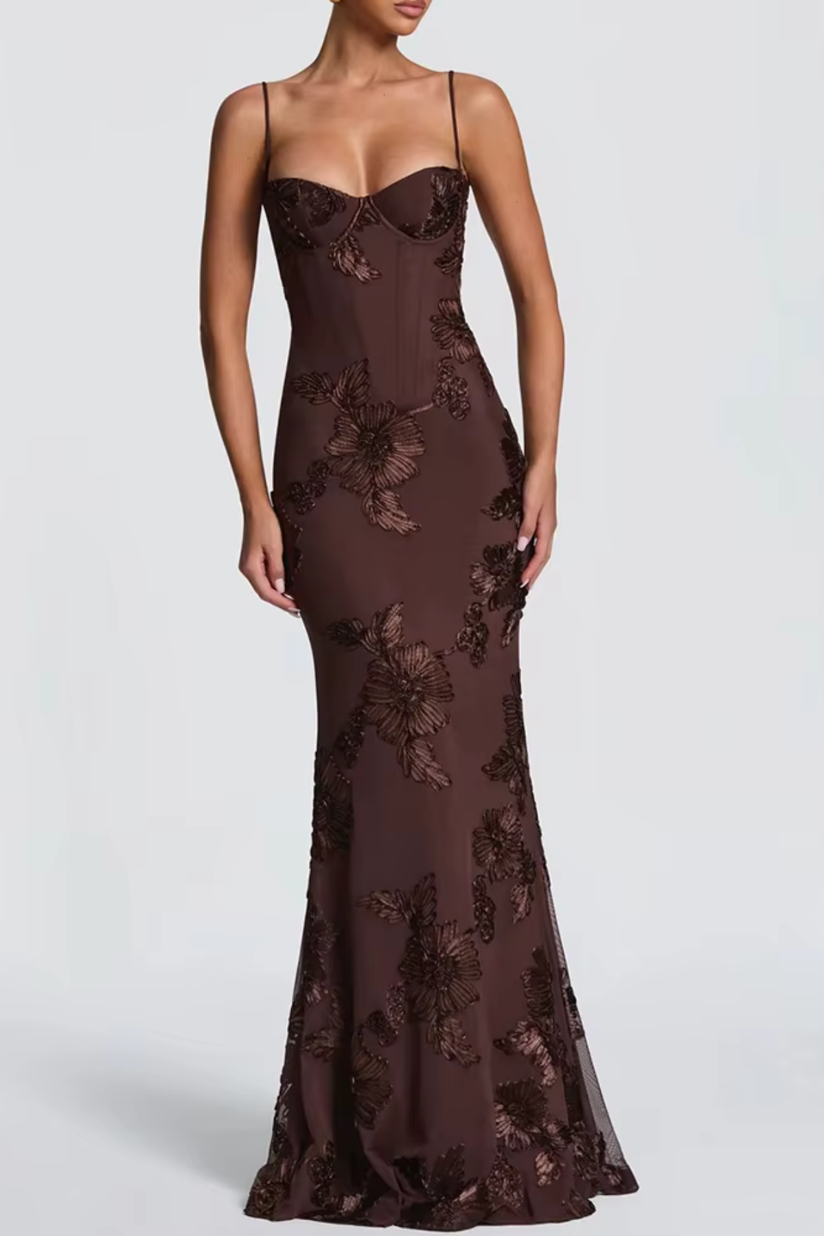Robe femme coupe corset broderie florale soirée chic – Image 6