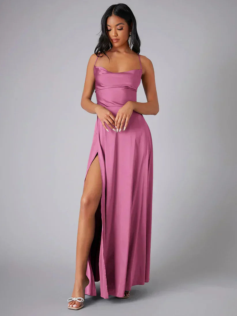 Robe femme mélange satin corsage ajusté soirée – Image 3