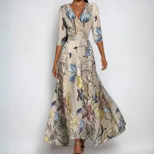Robe femme respirante cache-cœur manches 3/4