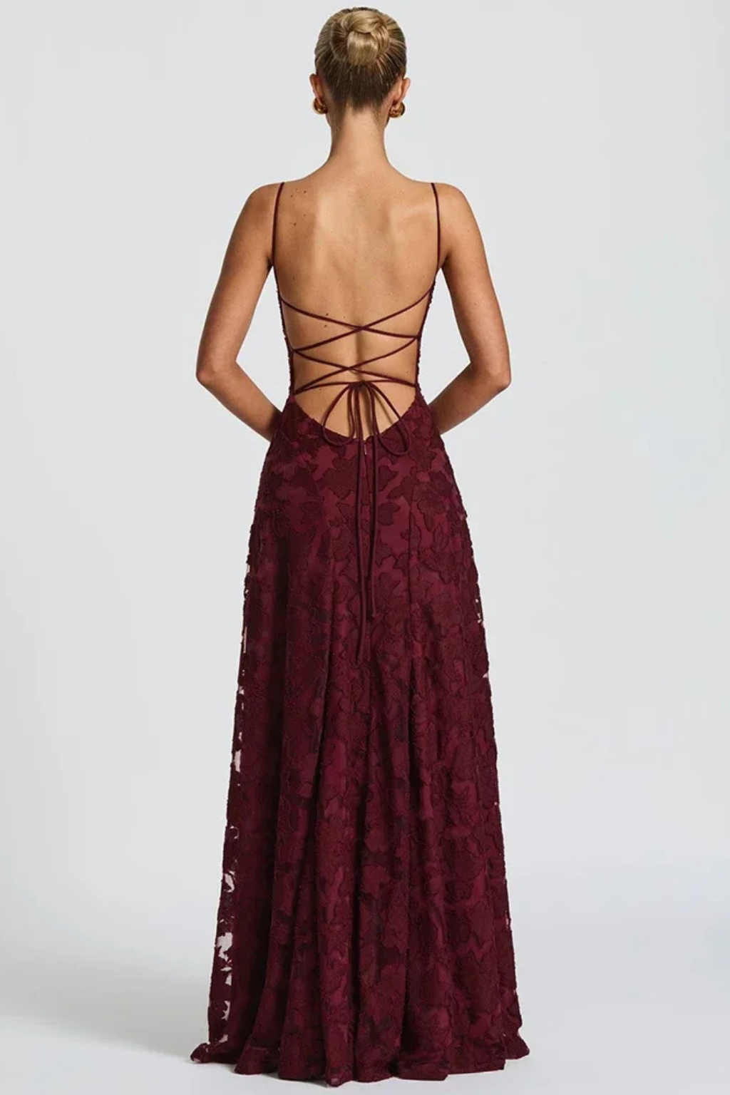 Robe de gala femme à fines bretelles et dos lacé – Image 6
