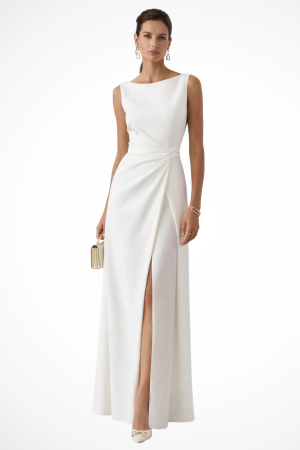 Tenue de soirée fluide femme encolure bateau drapée