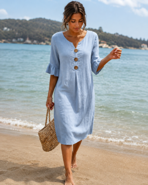 Robe femme élégante manches froncées pour le quotidien