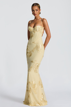 Robe femme coupe corset broderie florale soirée chic
