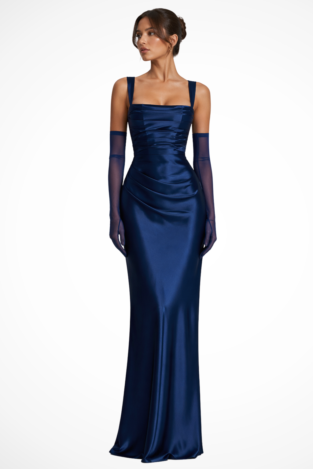 Robe longue col carré froncée soirée cérémonie – Image 2