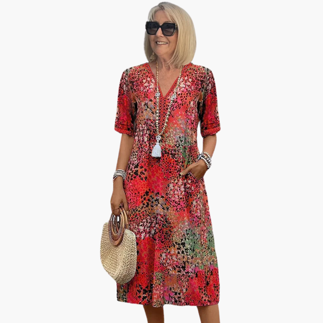 Robe femme col V taille marquée tissu tissé léger