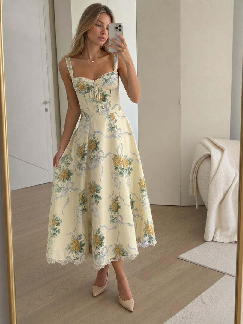 Robe femme coton à fines bretelles jupe ample