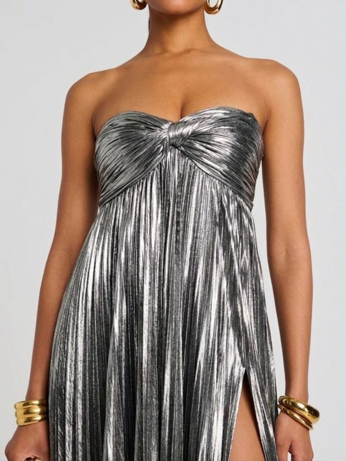 Robe femme soirée métallisée plissée élégante – Image 15