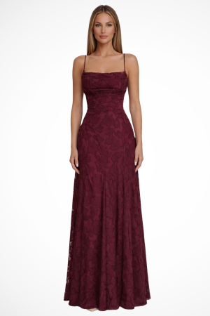 Robe de gala femme à fines bretelles et dos lacé