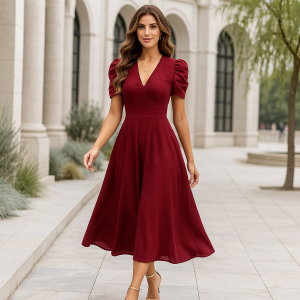 Robe de Soirée Femme Décolleté Plongeant Taille Cintrée