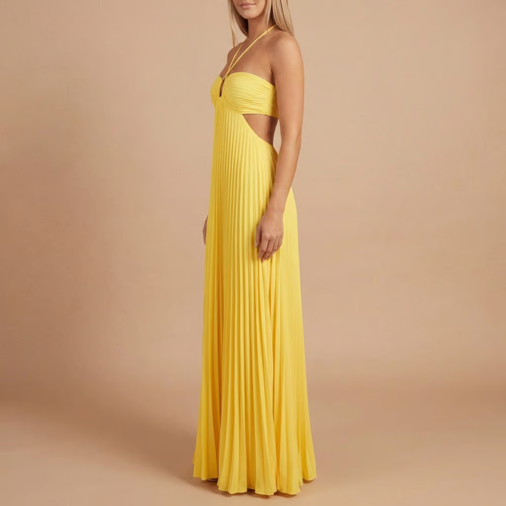 Robe femme plissée découpes taille élégante – Image 9
