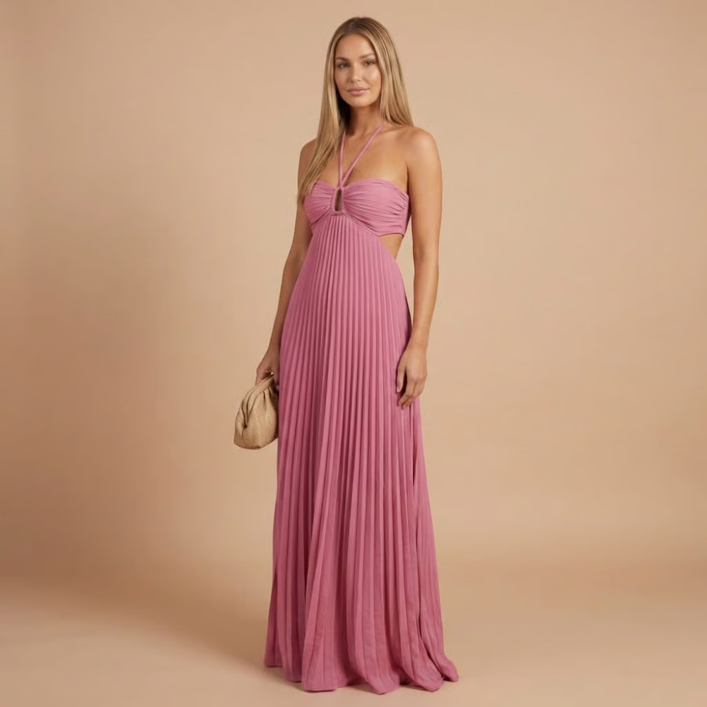 Robe femme plissée découpes taille élégante – Image 3