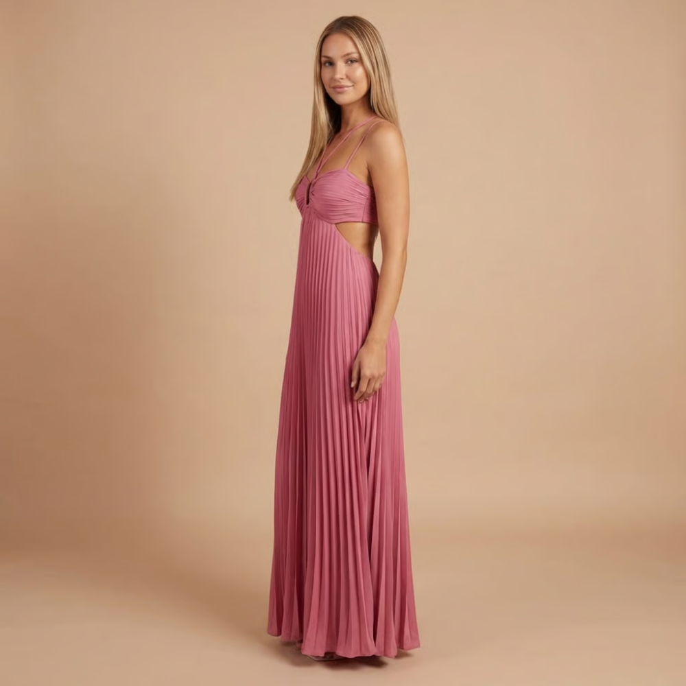 Robe femme plissée découpes taille élégante – Image 10