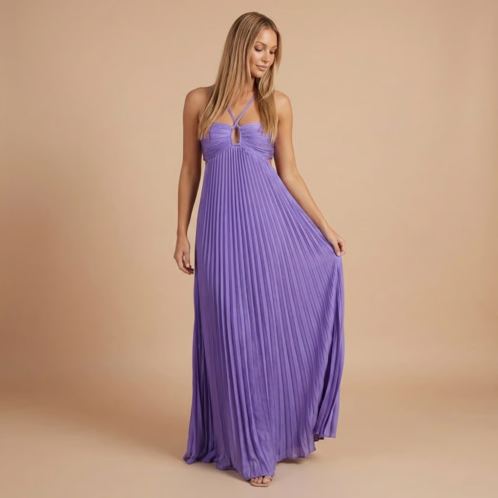 Robe femme plissée découpes taille élégante – Image 12