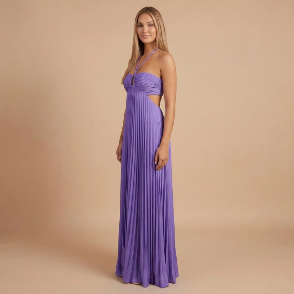 Robe femme plissée découpes taille élégante – Image 5