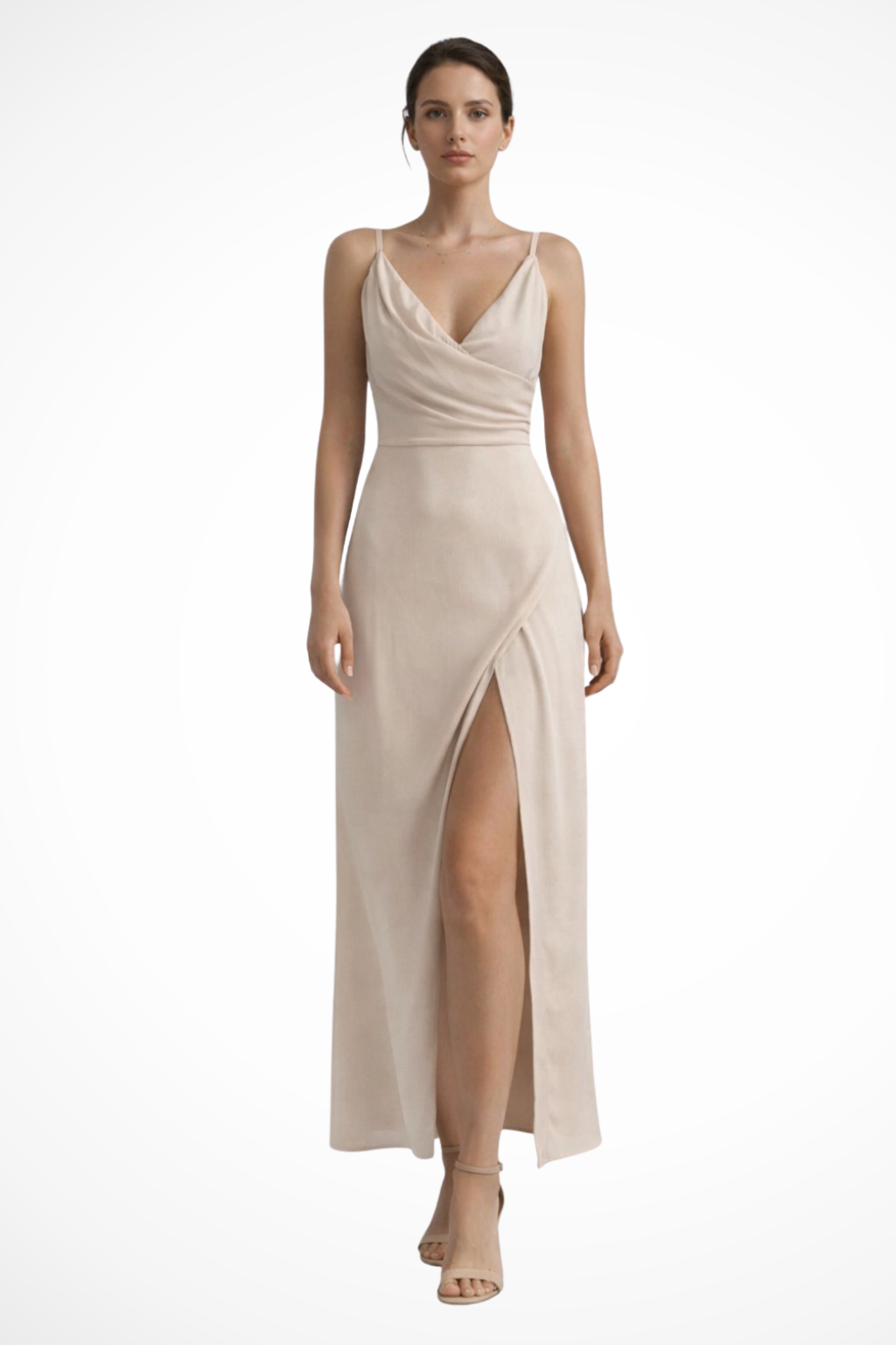 Robe longue femme fendue décolleté drapé invitée mariage – Image 2