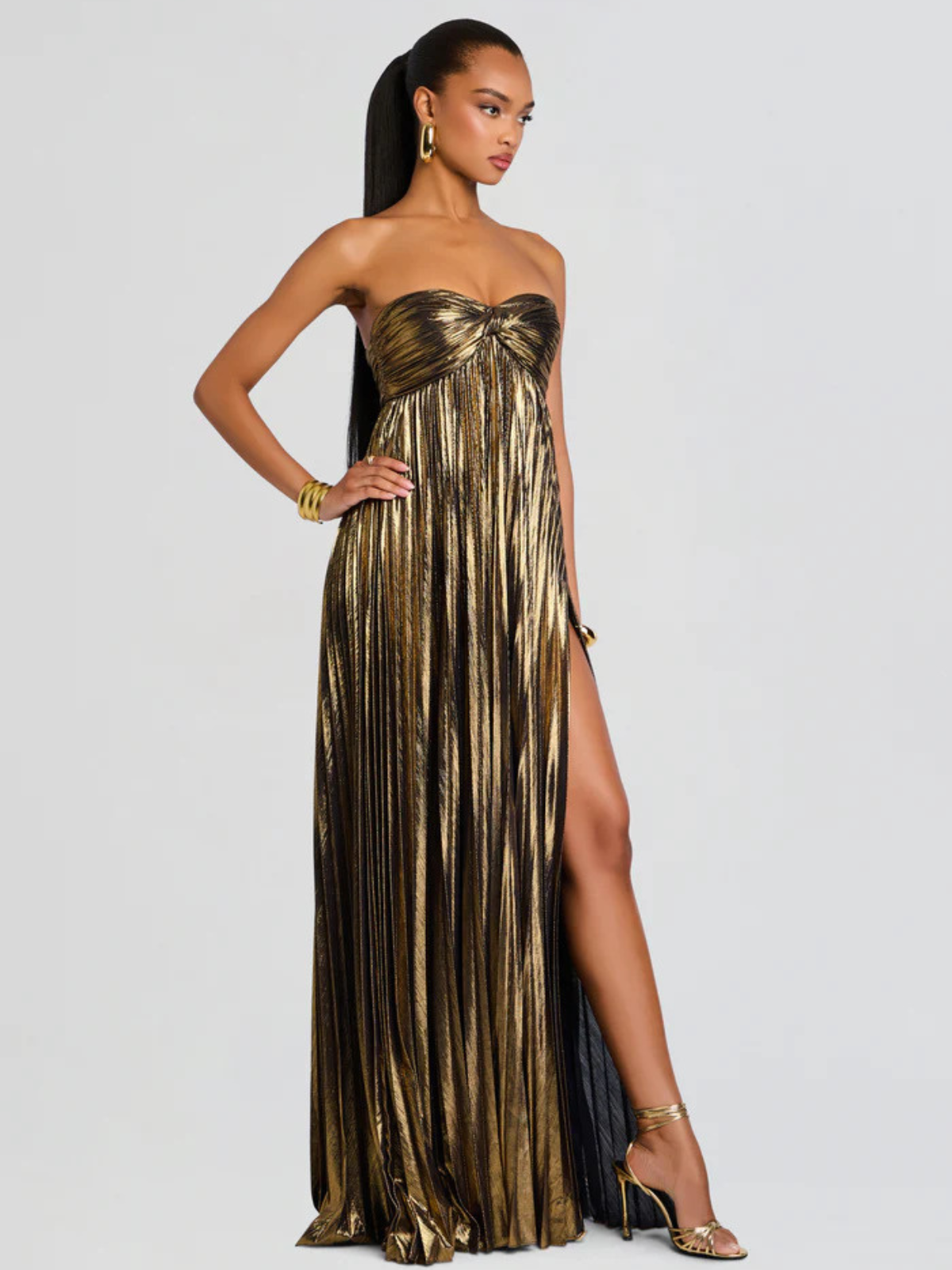 Robe femme soirée métallisée plissée élégante – Image 8