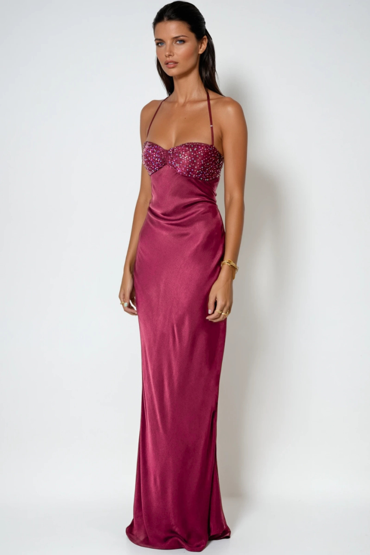 Robe de soirée femme bustier cristaux dos nu – Image 3
