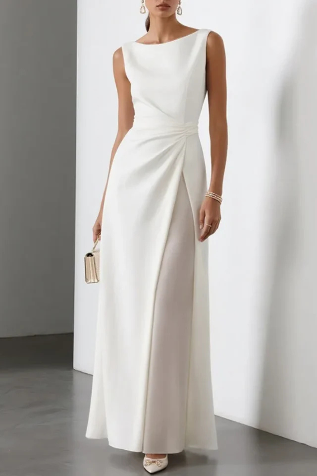 Tenue de soirée fluide femme encolure bateau drapée – Image 2