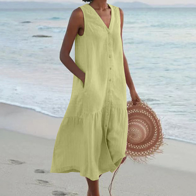Robe femme midi coupe ample sans manches fluide – Image 6