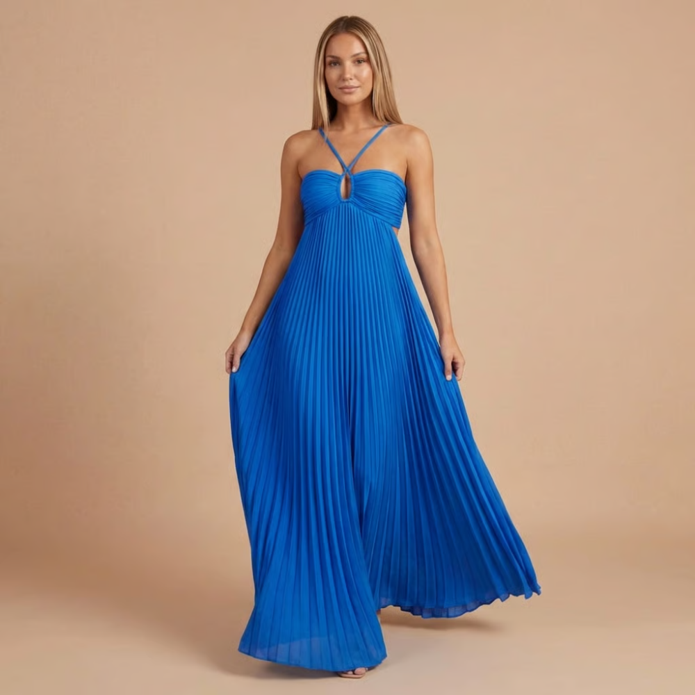 Robe femme plissée découpes taille élégante – Image 7