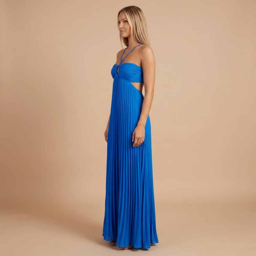 Robe femme plissée découpes taille élégante – Image 14