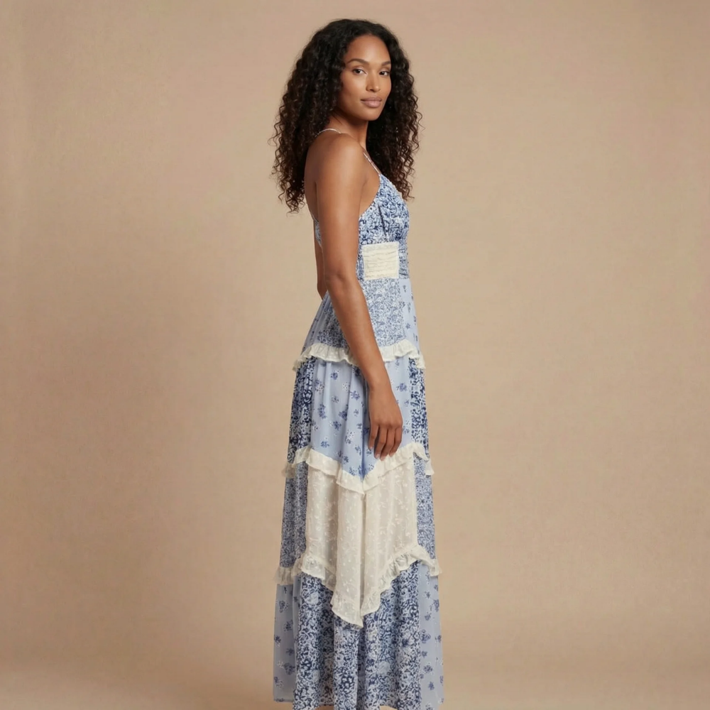 Robe femme jupe fluide taille smockée bretelles ajustables – Image 2
