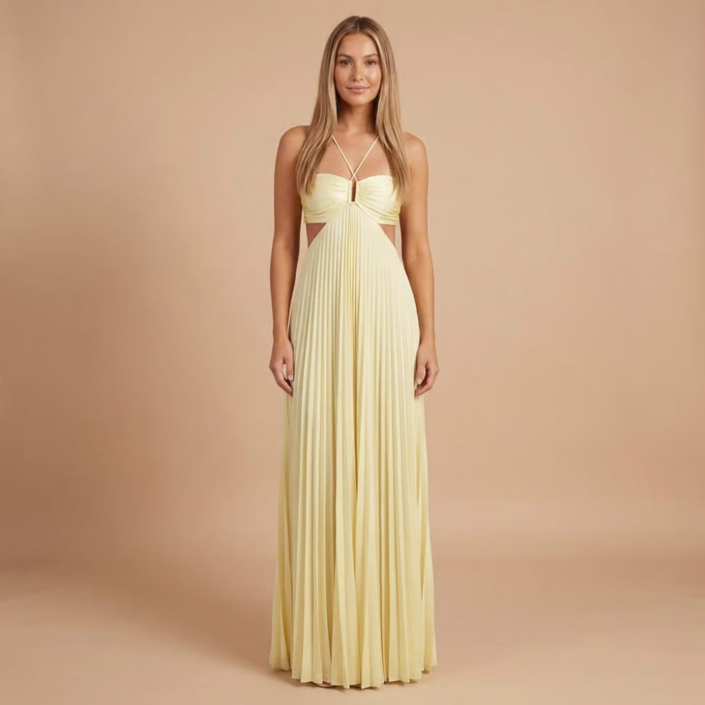 Robe femme plissée découpes taille élégante