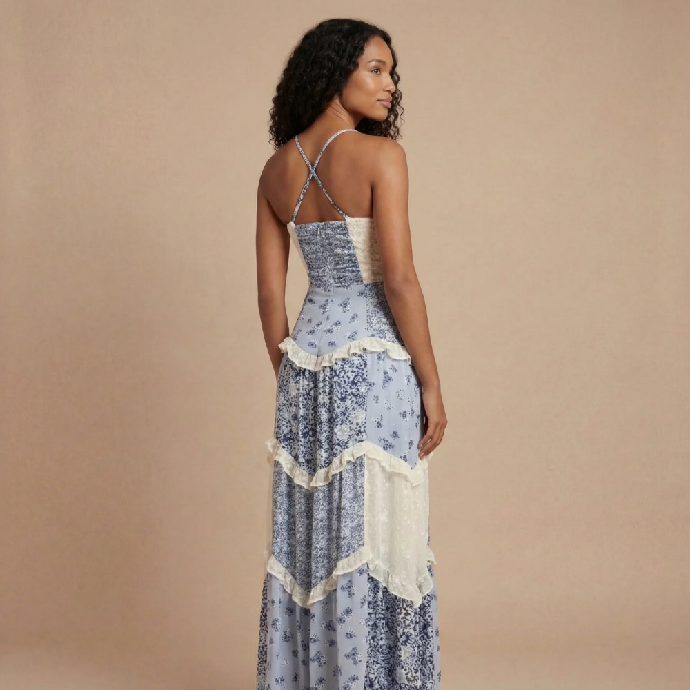 Robe femme jupe fluide taille smockée bretelles ajustables – Image 4