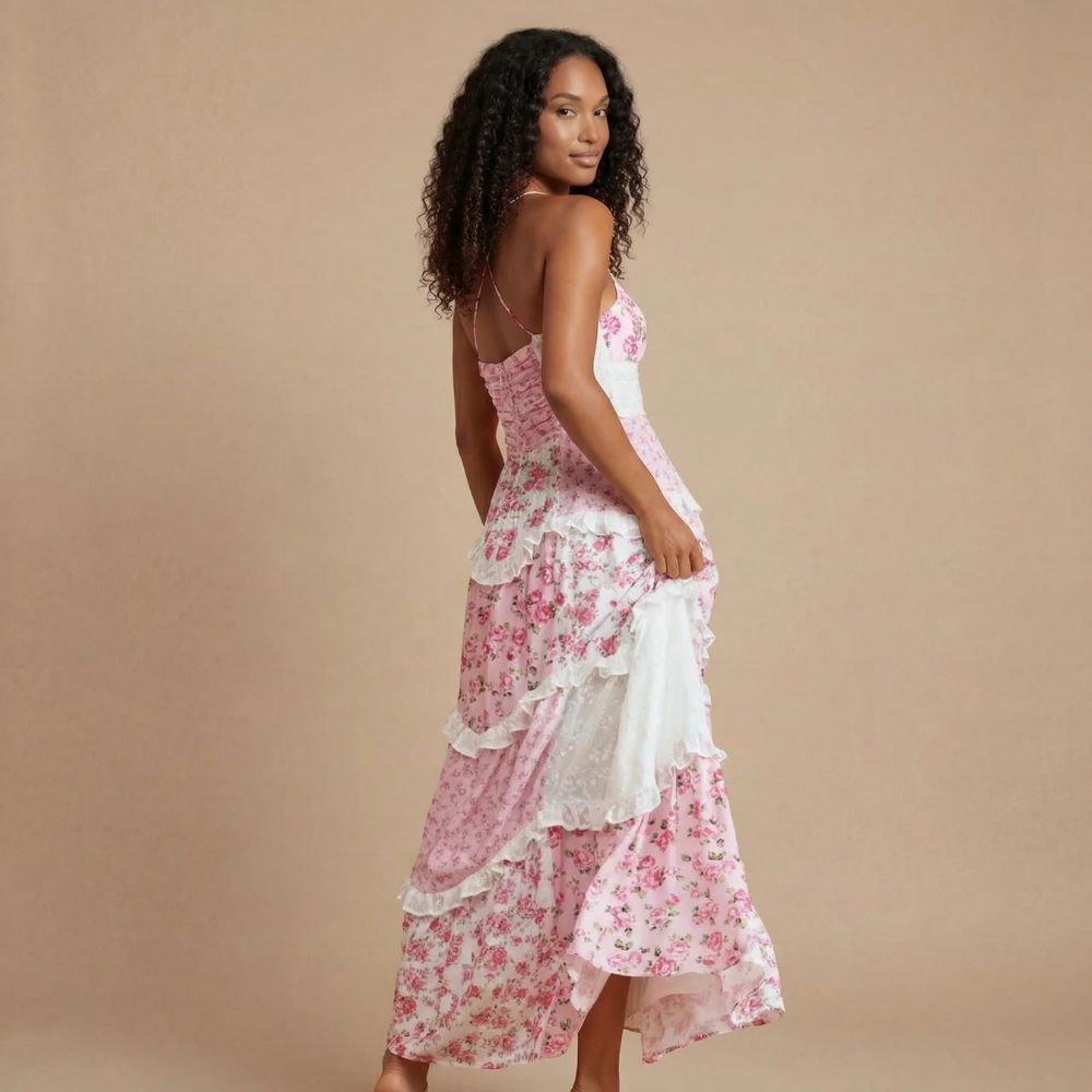Robe femme jupe fluide taille smockée bretelles ajustables – Image 3