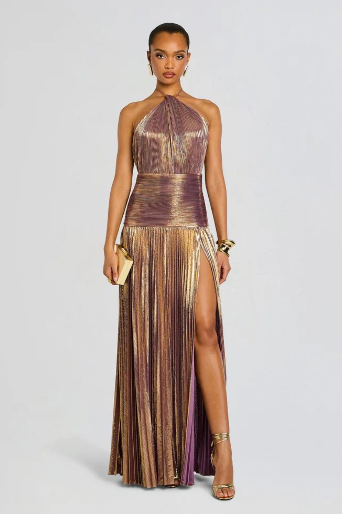 Robe femme halter plissée fente latérale élégante – Image 3