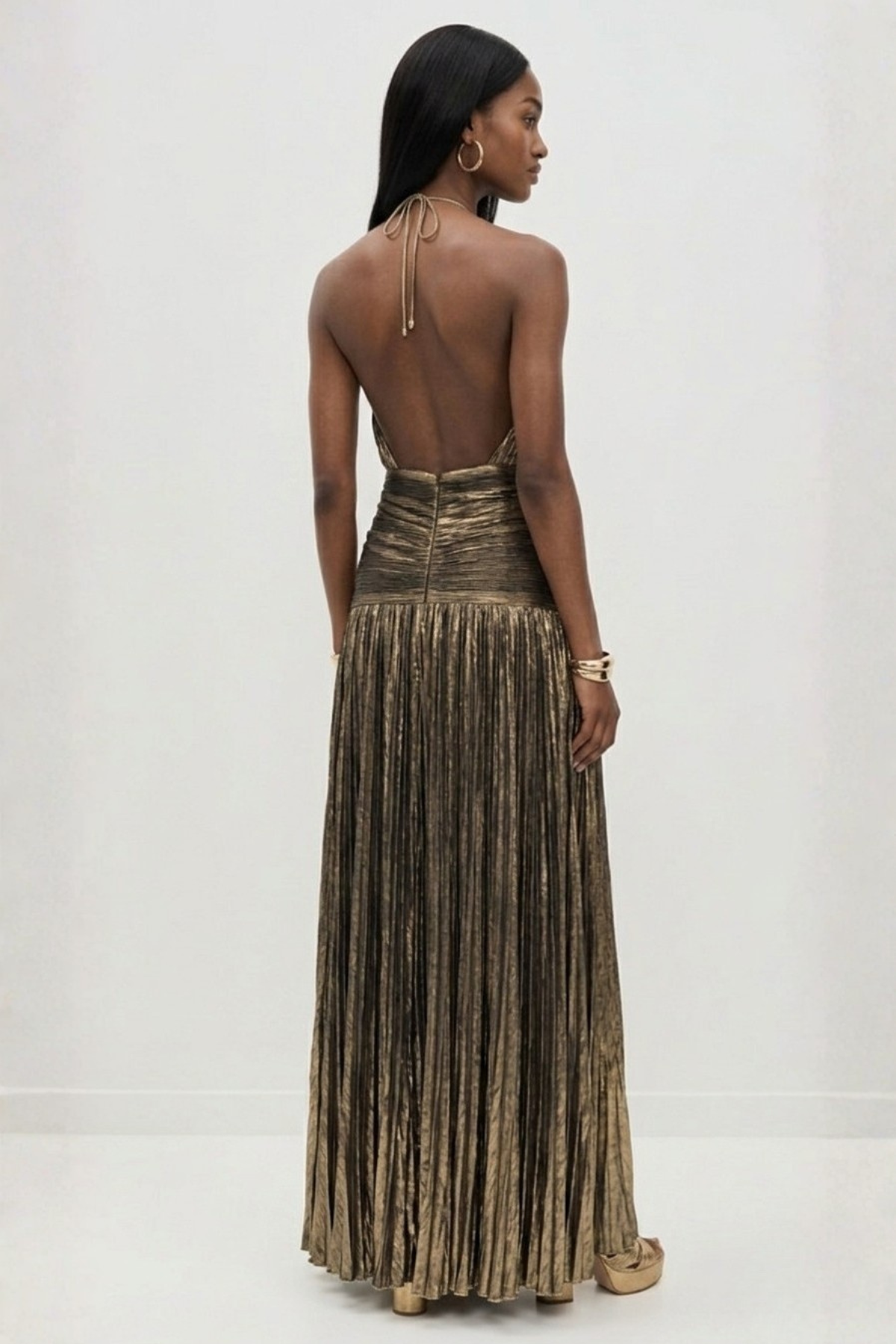 Robe femme halter plissée fente latérale élégante – Image 9