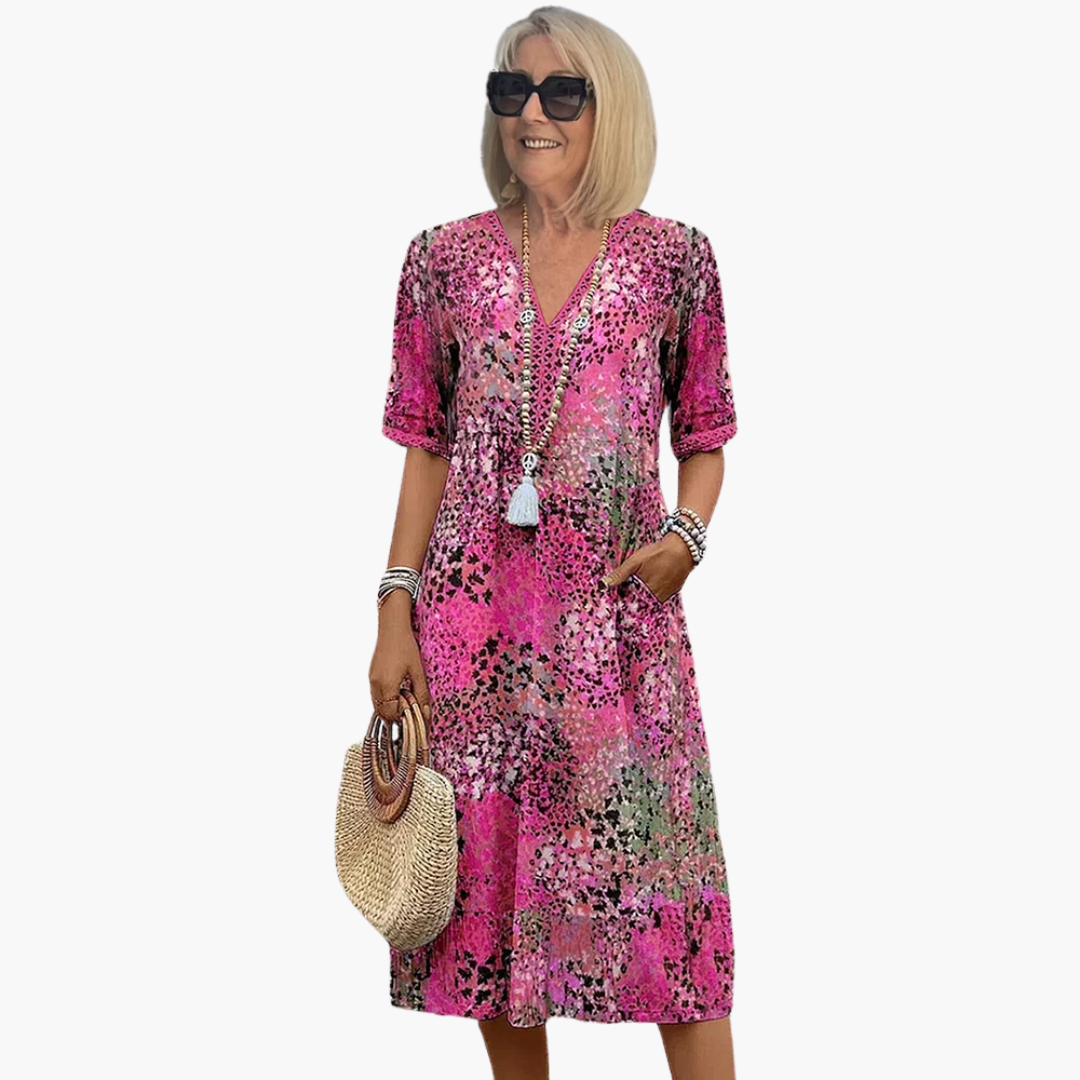 Robe femme col V taille marquée tissu tissé léger – Image 3