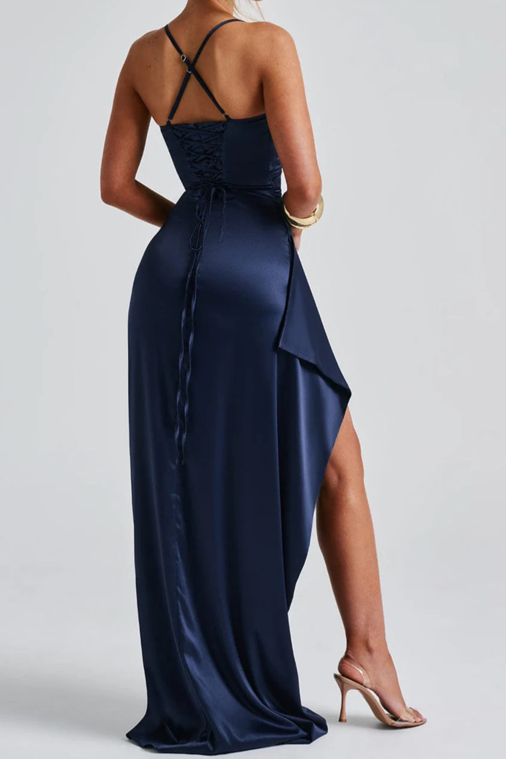 Robe de cérémonie longue plissée à fente latérale – Image 3