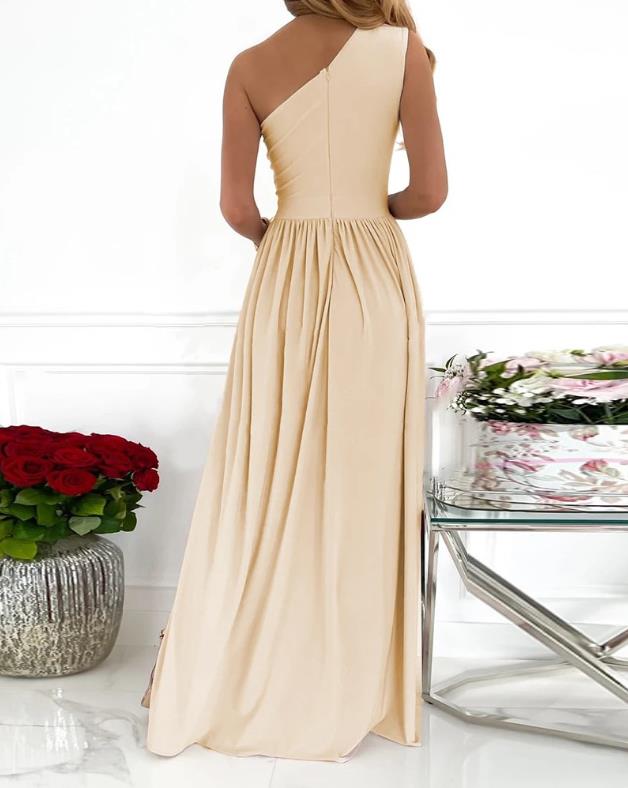 Robe femme asymétrique épaule tissu fluide mariage – Image 5