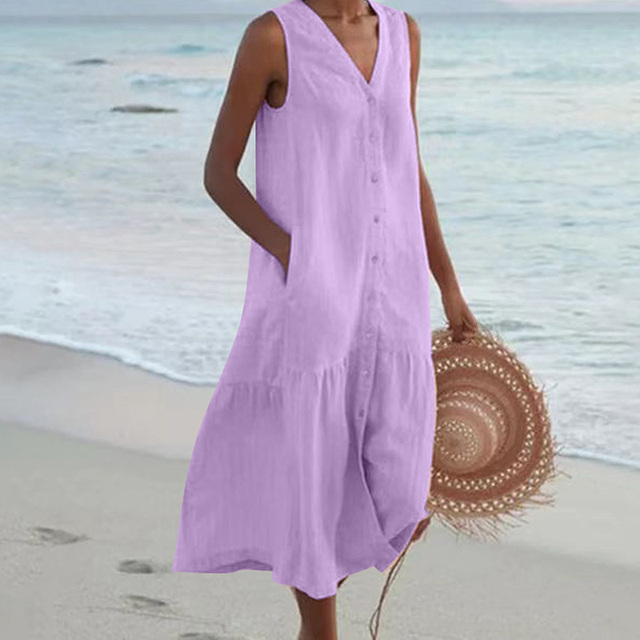 Robe femme midi coupe ample sans manches fluide – Image 7