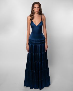 Robe femme soirée bretelles fines jupe étagée